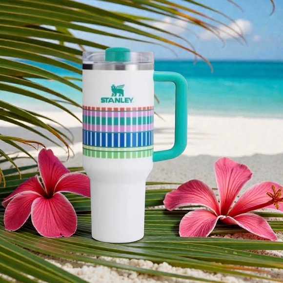Stanley Other - Stanley White and Green Striped Thermos